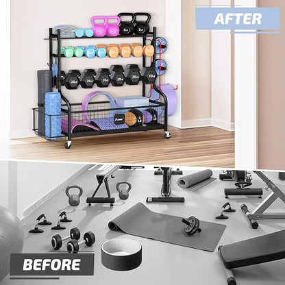 PLKOW Dumbbell Rack, Weight Rack for Dumbbells, Home Gym Storage for Dumbbells Kettlebells Yoga Mat