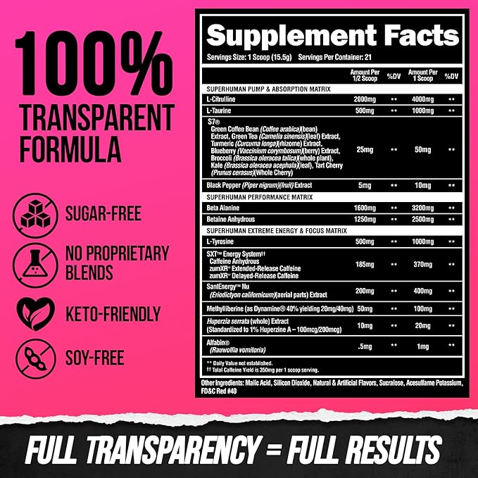 ALPHA LION Superhuman Extreme High Stim Pre Workout Powder, Beta Alanine, L-Taurine & 356mg