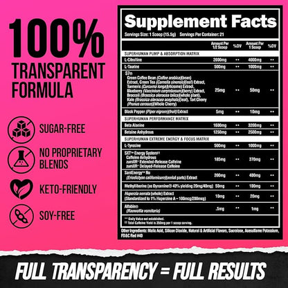 ALPHA LION Superhuman Extreme High Stim Pre Workout Powder, Beta Alanine, L-Taurine & 356mg