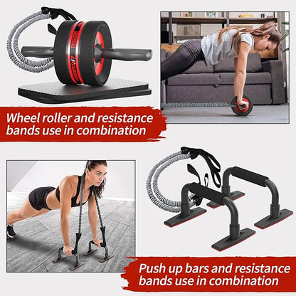 Ab Rollers Wheel Kit, Exercise Wheel Core Strength Training Abdominal Roller Set with Push Up Bars