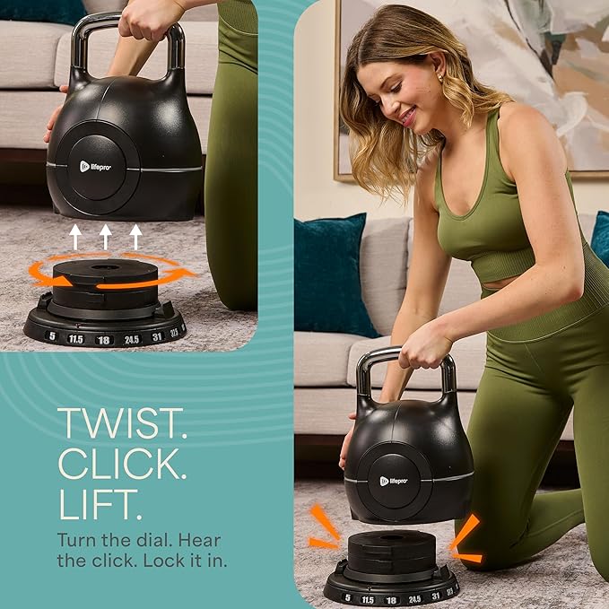 Lifepro Adjustable Kettlebell - 7in1 Kettlebells Weight with Quick-Select Dial & Safety Lock