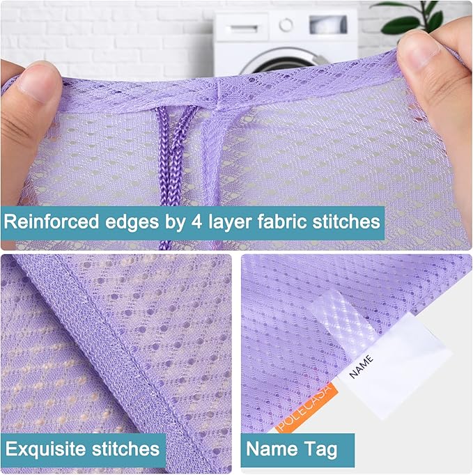 Polecasa Heavy Duty Diamond Large Mesh Laundry Bag with ID Tag and Locking Drawstring Closure - 24