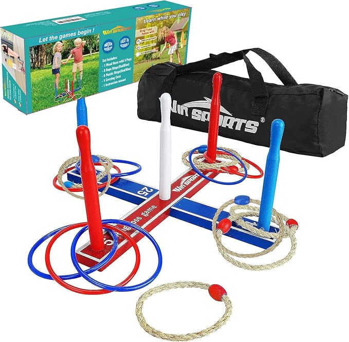 Premium Wooden Ring Toss Game Set - Win SPORTS Throwing Game Indoor Outdoor Games for Kids &