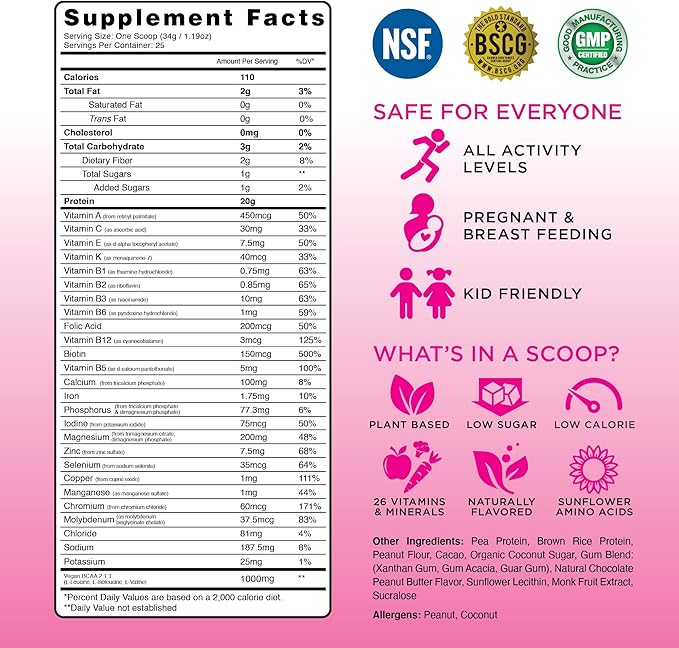 TRU Supplements Plant Based Protein Powder, BCAA, EAA, 20g Vegan Brown Rice & Pea Protein, 100