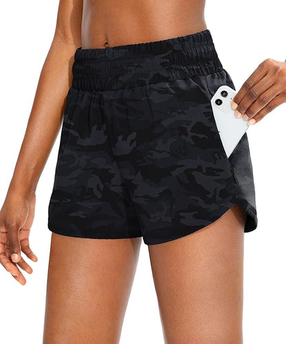 SANTINY Women's Running Shorts with Zip Pockets High Waisted Athletic Workout Gym Shorts for Women