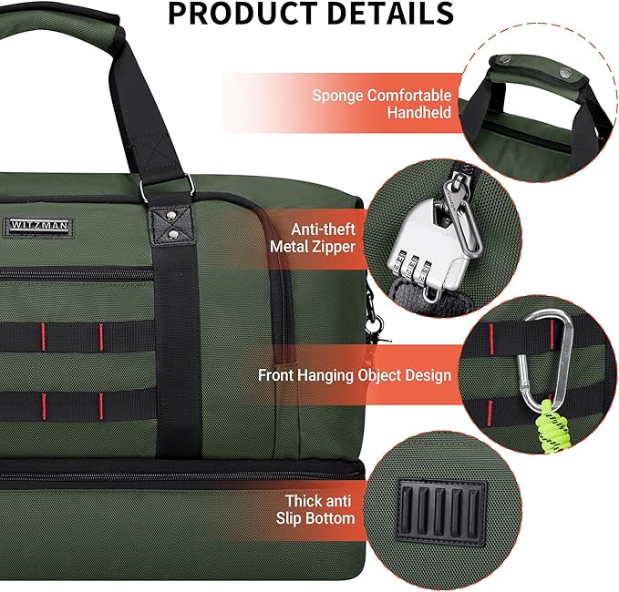 WITZMAN Travel Duffle Bags for Men Weekender Bags with Toiletry Bag Sets Carry On Overnight Bag 55L