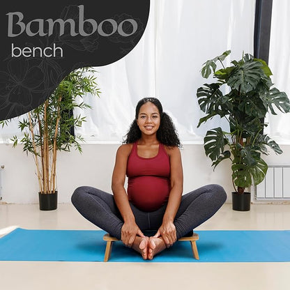 Bamboo Meditation Bench with Cushion - Foldable Bench for Multiple Seating Angles - Kneeling Chair