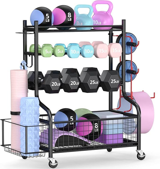 PLKOW Dumbbell Rack, Weight Rack for Dumbbells, Home Gym Storage for Dumbbells Kettlebells Yoga Mat