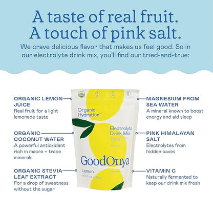 GOODONYA Organic Hydration Electrolyte Drink Mix, Certified Organic Hydration Powder, Non-GMO