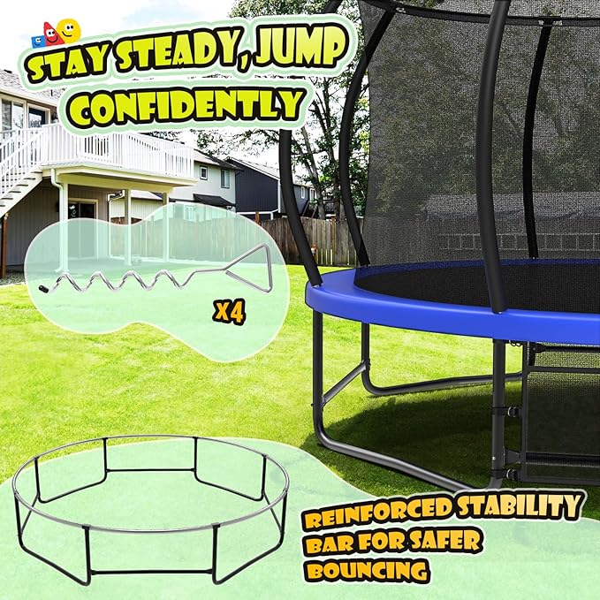 12 14 15 16FT Trampoline Outdoor with Basketball Hoop, Trampoline with Lights for Kids and Adults