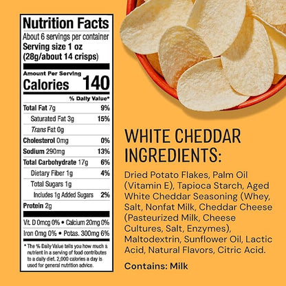 The Good Crisp Company, Aged White Cheddar, Gluten Free Potato Chips (5.6 Ounce Canisters, Pack of