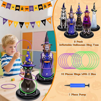 5Pcs Inflatable Halloween Ring Toss Game,Halloween Games for Kids,Adults,Family Party Favor Indoor