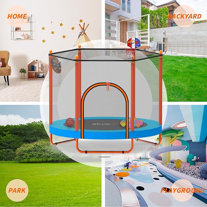 Ativafit 60'' Rebounder Trampoline Indoor Outdoor for Kids Ages 1-8, 5 FT Recreational Toddler