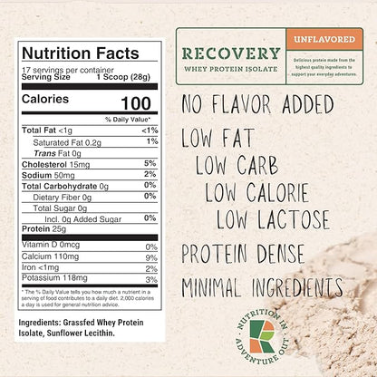 Whey Protein Isolate - Grass-Fed Protein Powder for Recovery - 22g of Protein - 17 Servings (One