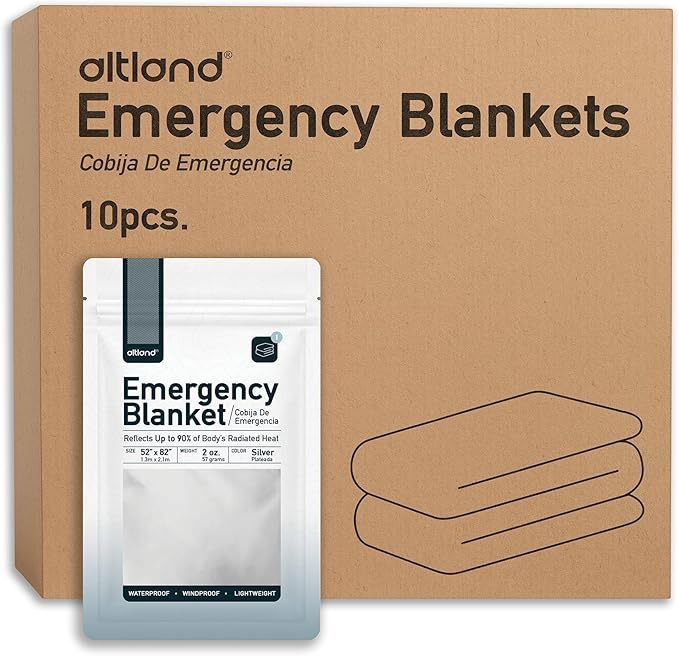 Altland 10 Pack of Emergency Blankets - Heat Reflective Blankets for Winter Survival Kits, Disaster