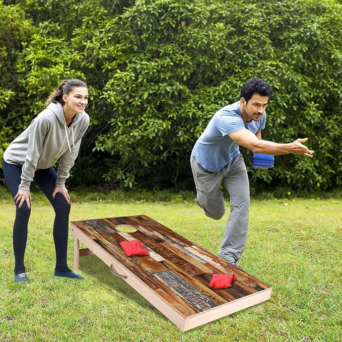 Solid Wood Vintage Cornhole Game Set, Two 4'x2'Cornhole Boards, 8 Cornhole Bags for Indoor and