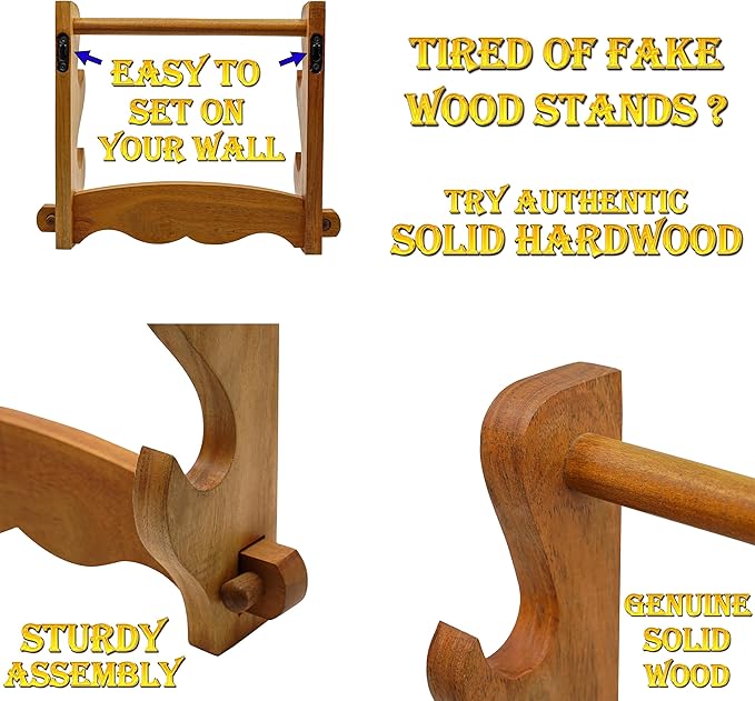 Mythrojan Solid Wood Sword Stand Medieval Sword Wall Mount Samurai Sword Display Stand Katana Sword