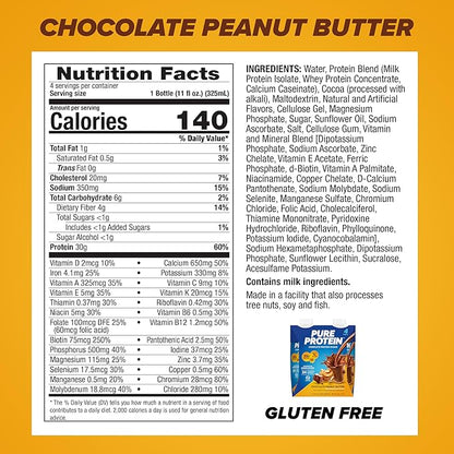 Pure Protein Chocolate Peanut Butter,Ready to Drink and Keto-Friendly, Vitamins A, C, D, and E Plus