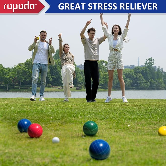 ropoda 100mm Bocce Ball Set Regulation Size and Weight with 8 Resin Bocce Balls, 50 mm Pallino