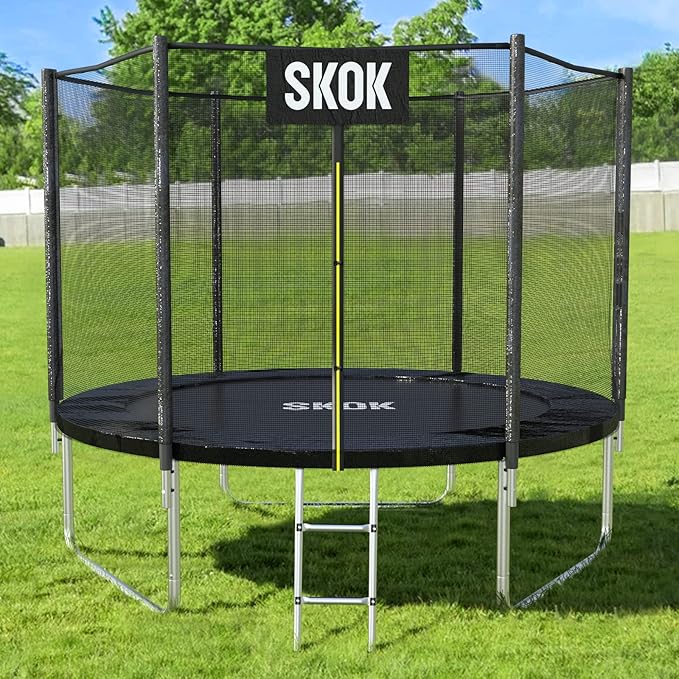 SKOK Trampoline 8FT 10FT 12FT 14FT 15FT Trampolines with Enclosure Net, 400LBS Outdoor Trampolines
