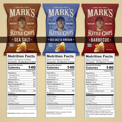 MARK’S Kettle Cooked Avocado Oil Potato Chips, Variety Pack – Seed Oil & GMO Free | 3-Flavor