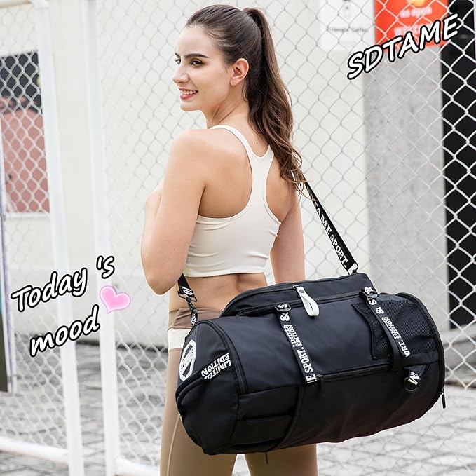 Gym Duffle Bag Backpack with Shoe Compartment,4 ways Travel Backpack for Women and