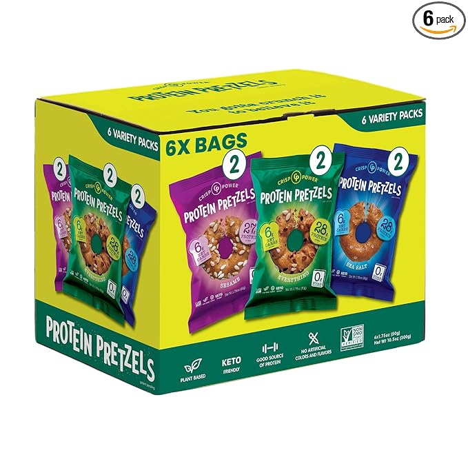 Crisp Power Protein Pretzels, Variety Pack With Sea Salt, Sesame, & Everything, Vegan Keto Snack