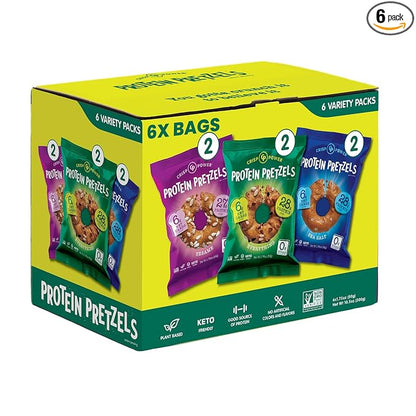 Crisp Power Protein Pretzels, Variety Pack With Sea Salt, Sesame, & Everything, Vegan Keto Snack