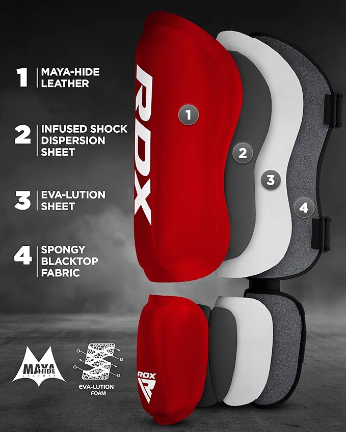 RDX Shin Guards Kickboxing Muay Thai, SATRA SMMAF Approved, Premium Maya Hide Leather, Leg Instep