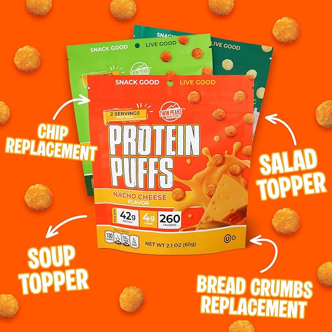 Twin Peaks Low Carb, Keto Friendly Protein Puffs, (Combo Pack, 2.1 Ounce), 2 Servings, 3 Pack (60g