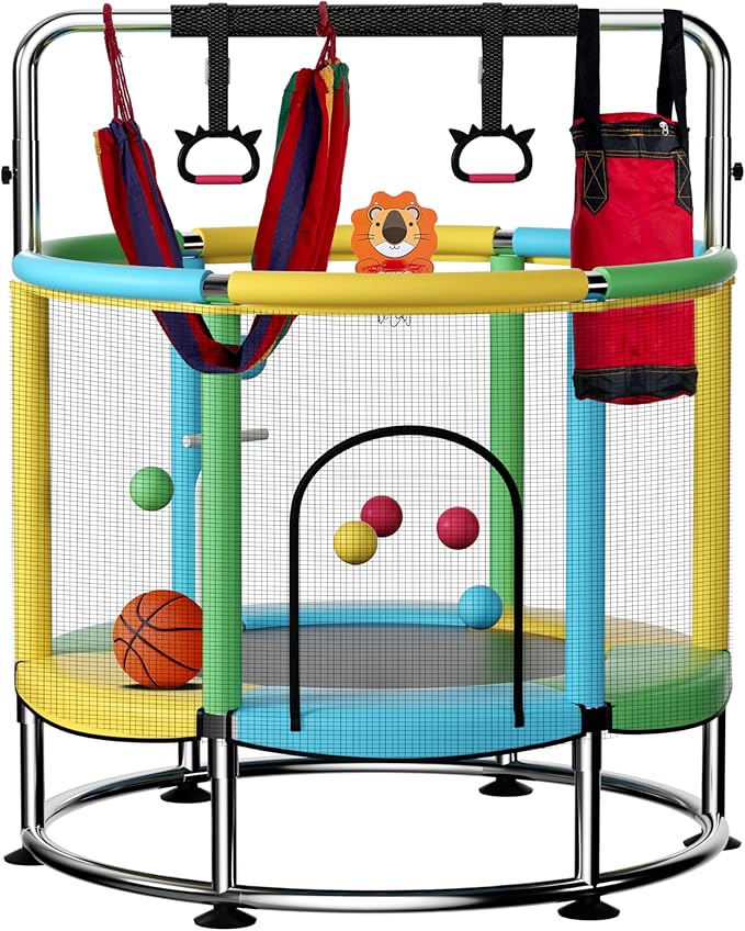 Trampoline for Kids with Anti-Rollover Round Bottom and Swing,55" Toddler Mini Trampoline for Kids