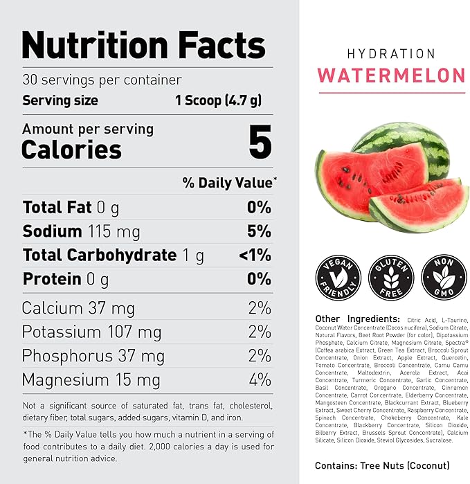 Kaged Hydration Electrolytes Powder | Watermelon | Hydra-Charge Sports Drink Mix | Pre, Post, Intra