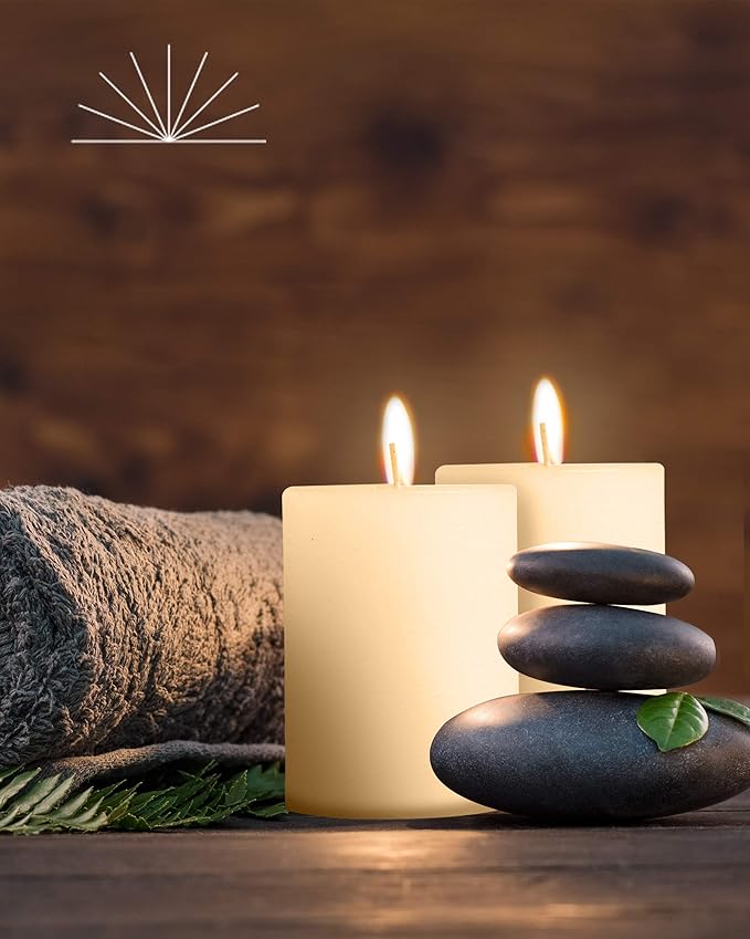 Mottled Pillar Candles by Bask - Set of 8-3" x 4" Dripless Unscented Candles in Ivory for Home