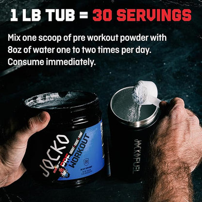 Jocko Fuel Pre Workout for Men & Women - High Stim Low Sugar Blend with Beta Alanine +