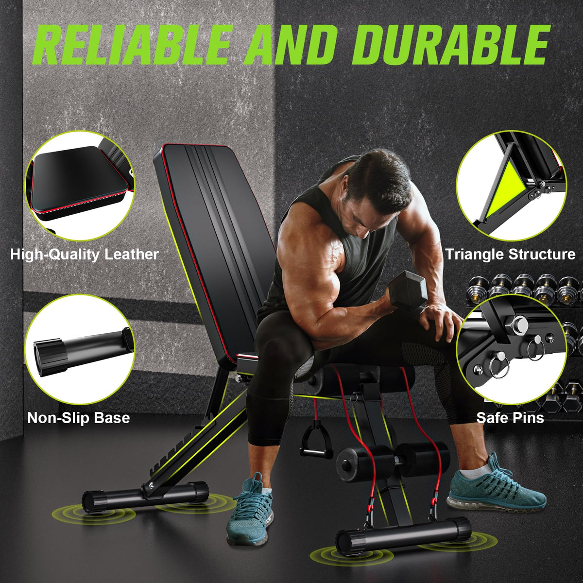 FitinOne Adjustableb Weight Bench for Home Gym, Foldable Bench Press for Full Body Workout, 660 lbs
