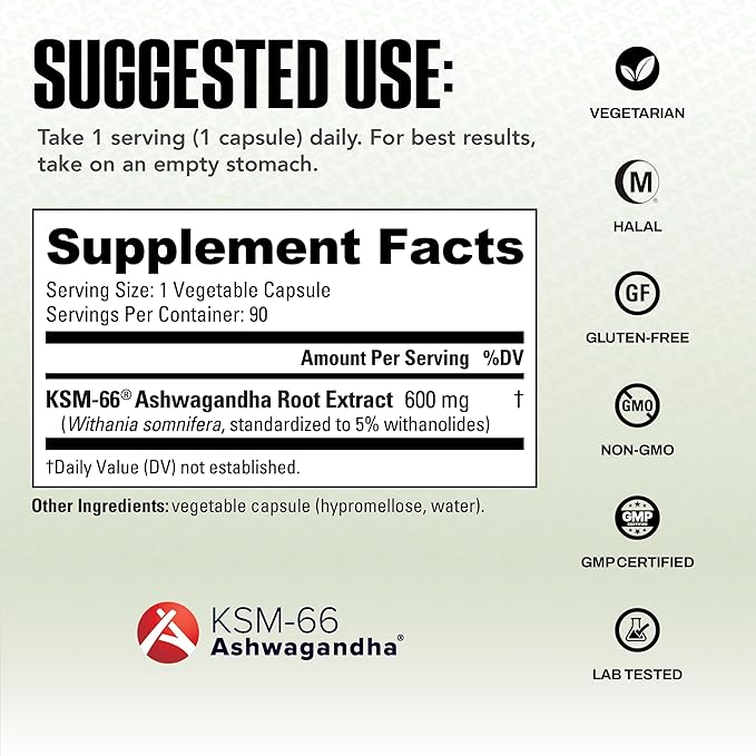 NutraBio Ashwagandha KSM-66 | Ashwaganda Herbal Supplement for Stress, Mood, & Performance | 600 MG