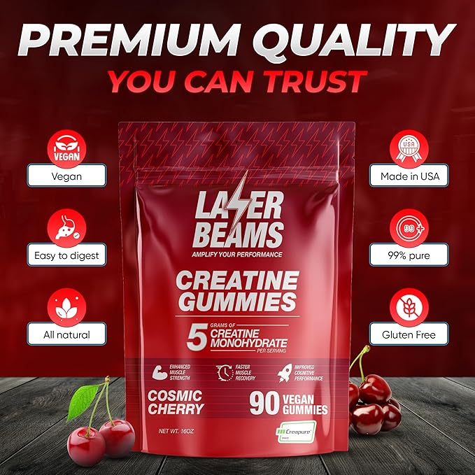 Creatine Monohydrate Gummies - 5g Creapure Creatine per Serving - Vegan - Boost Muscle Strength