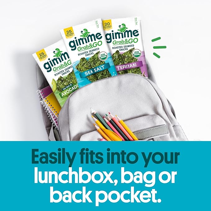 Gimme Seaweed Grab & Go Organic Premium Roasted Seaweed Snacks, Sea Salt, 5 Count Trayless, Keto