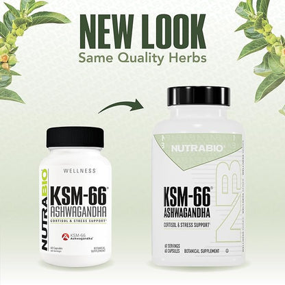 NutraBio Ashwagandha KSM-66 | Ashwaganda Herbal Supplement for Stress, Mood, & Performance | 600 MG