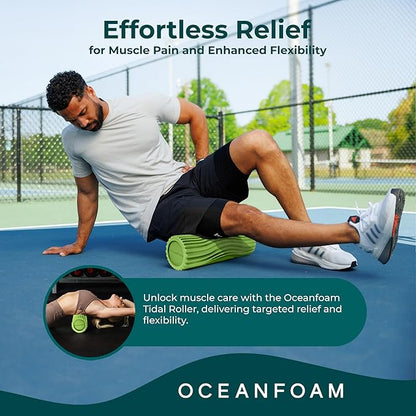 Oceanfoam Tidal Roller - Algae Green - Muscle Massage Foam Roller for Back Pain & Stretching - Firm