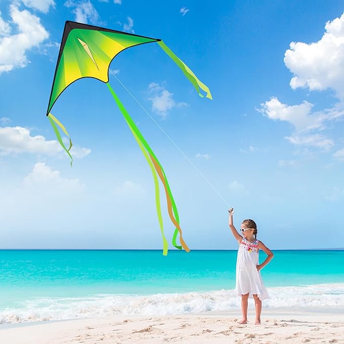 JOYIN Large Delta Kite Red, Green and Purple, Easy to Fly Huge for Kids and Adults with 262.5ft