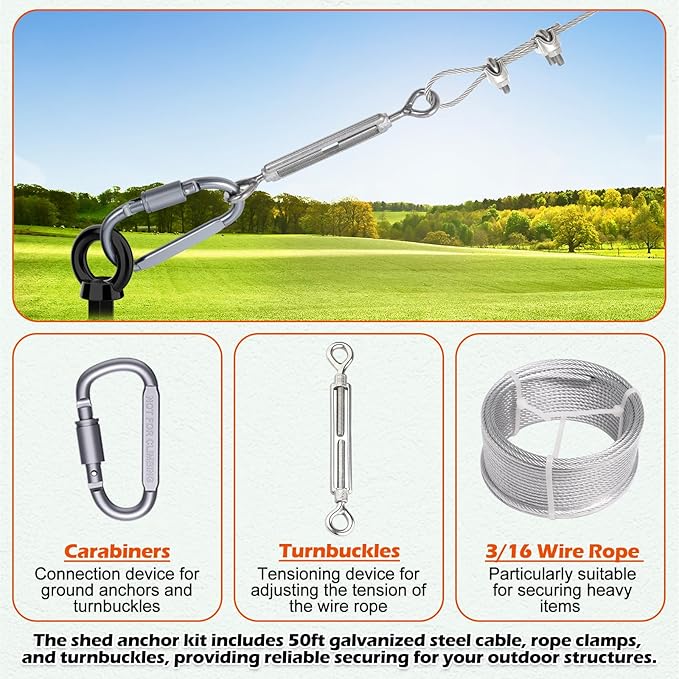 4 Pcs 18" Fully Welded Ground Anchors Shed Anchors Kit with 1/8" Galvanized Cable & Turnbuckles &