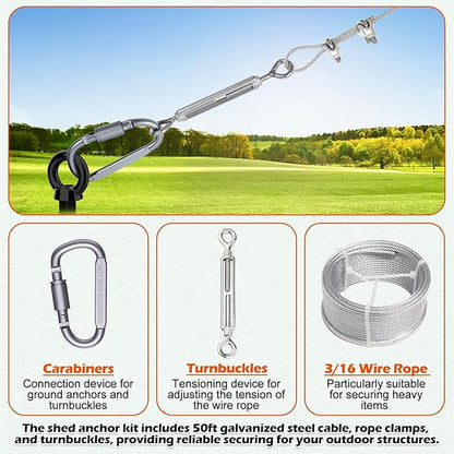 4 Pcs 18" Fully Welded Ground Anchors Shed Anchors Kit with 1/8" Galvanized Cable & Turnbuckles &