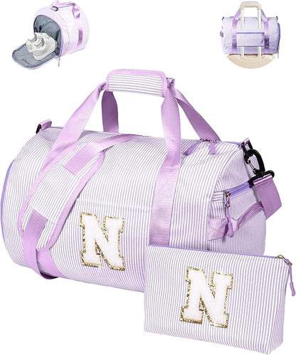 Gifts for 3 4 5 6 7 8 Years Old Girls, Girl Gym Bag, Kids Initial Overnight Duffel Bags with Shoe