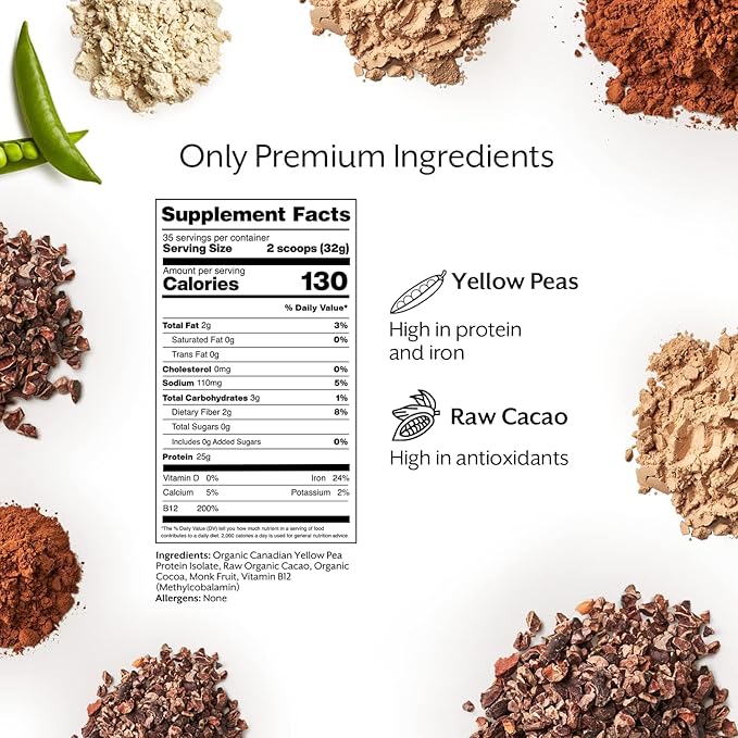 ProMix Nutrition Plant-Based Vegan Protein Powder, Raw Chocolate - Pea Protein & Vitamin B-12