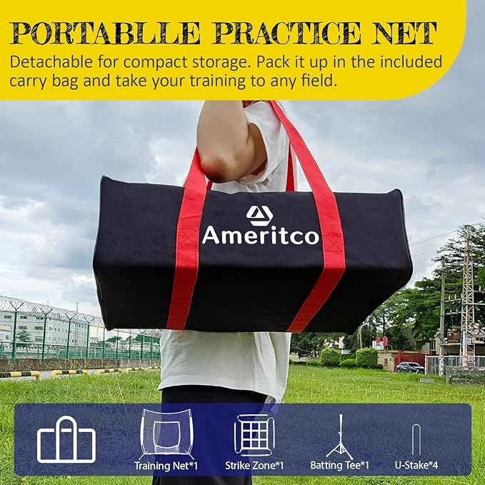 Baseball Net，7x7ft Baseball Practice Net with Tee and Target, Large Pocket Sports net for