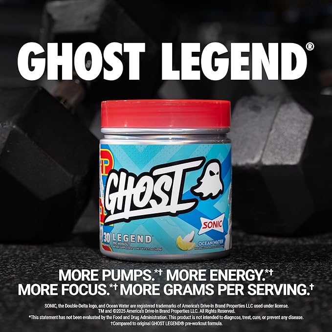 GHOST Legend Pre-Workout Powder, Sonic Ocean Water - 30 Servings ??Pre-Workout for Men & Women with