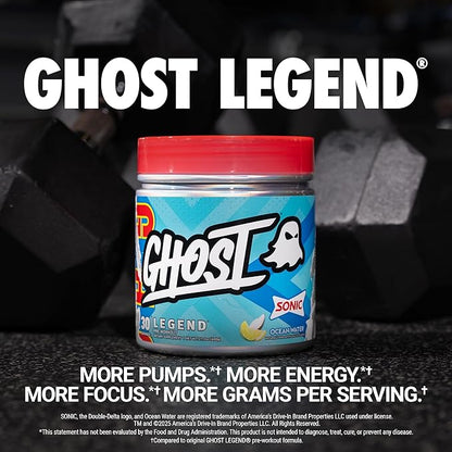 GHOST Legend Pre-Workout Powder, Sonic Ocean Water - 30 Servings ??Pre-Workout for Men & Women with