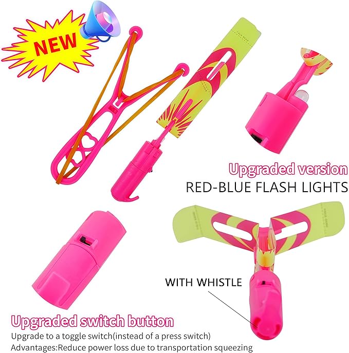 25 Packs LED Flying Toys Set with Whistle,25 Rocket Slingshot+25 Glow Arrow Helicopter for Summer