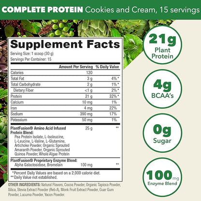 PlantFusion Complete Vegan Protein Powder - Plant Based Protein Powder With BCAAs, Digestive